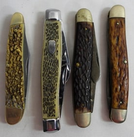 (4) JIGGED BONE STYLE POCKET KNIVES