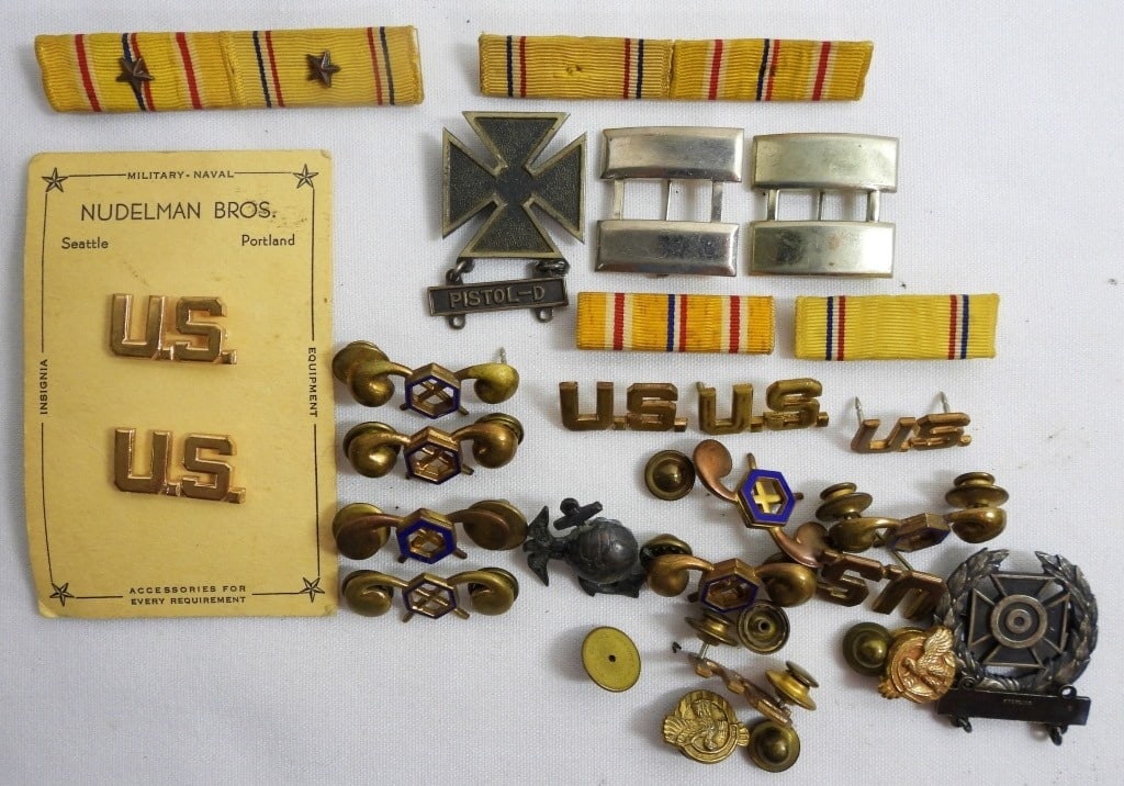 U.S. MILITARY PINS - CHEMICAL OFFICER,: SHARP SHOOTER RIFLE & PISTOL - RIBBON BARS & MORE