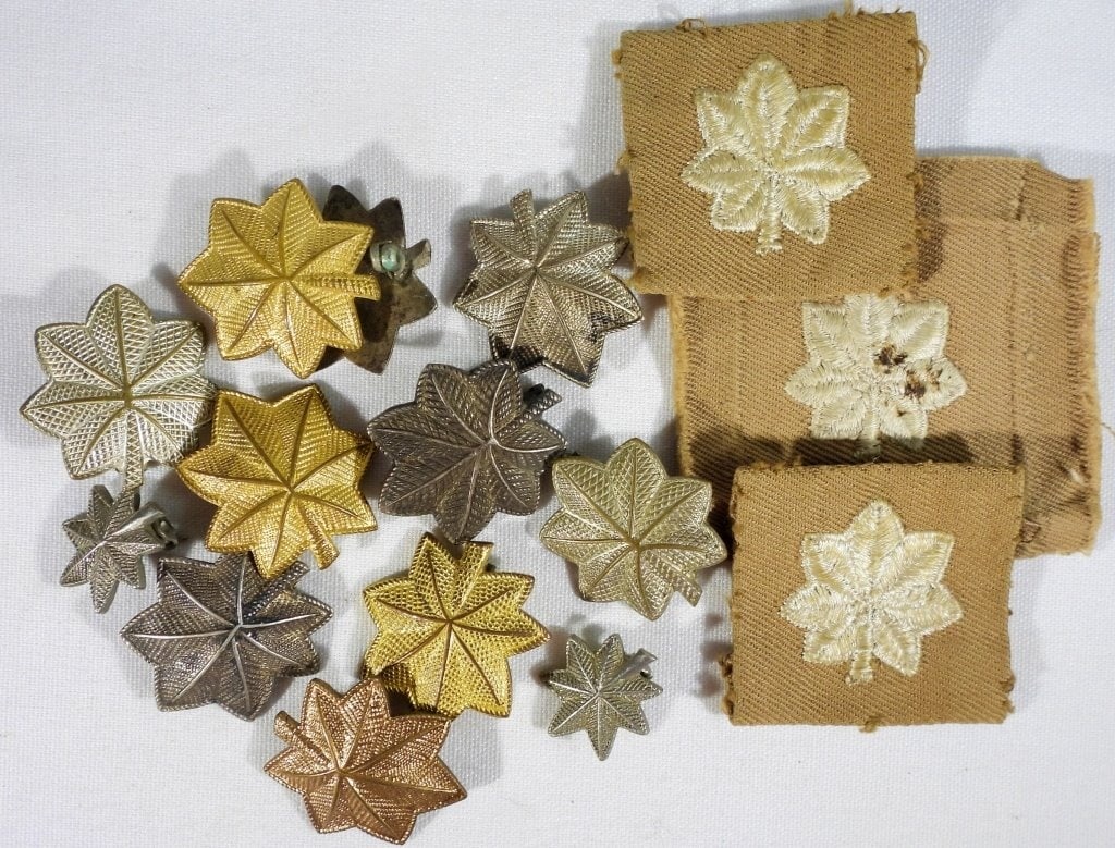 LOT of OAK LEAF MILITARY PINS: VARIUS SIZES & PATCHES