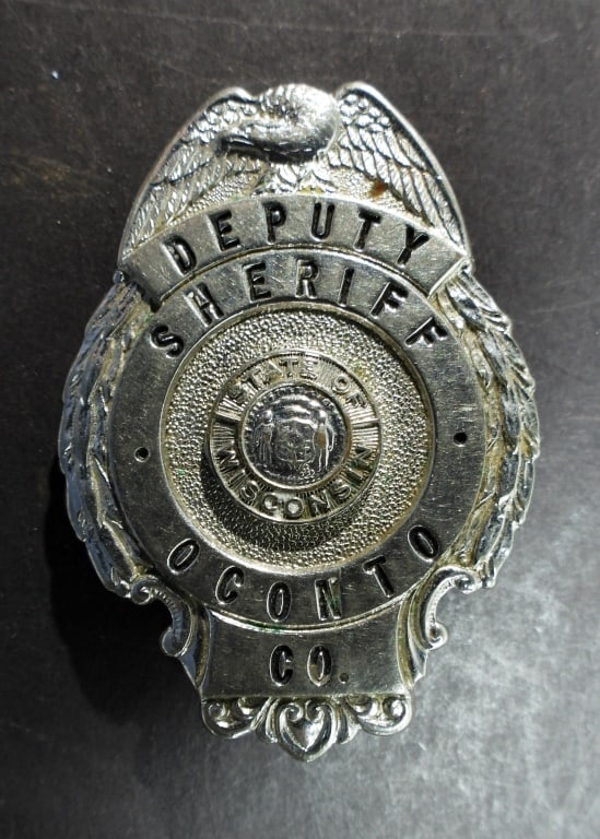 DEPUTY SHERIFF OCONTO COUNTY BADGE: STATE OF WISCONSIN, 2" TALL