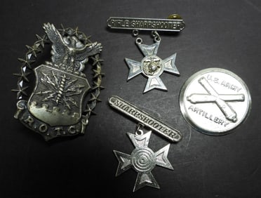 ROTC HAT PIN & (2) SHARPSHOOTER PINS