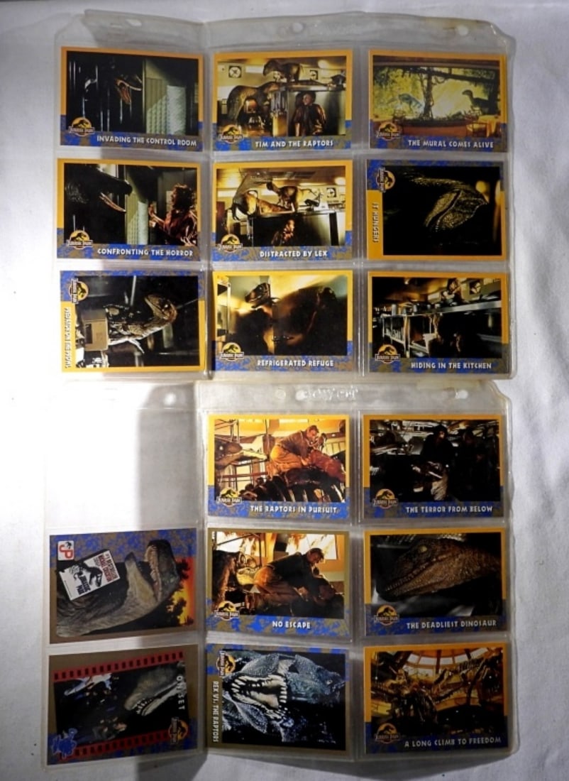 (56) JURASSIC PARK TRADING CARDS 1993: TOPPS TRADING CARDS - GREAT MIX in SHEETS - OVERALL EM/NM