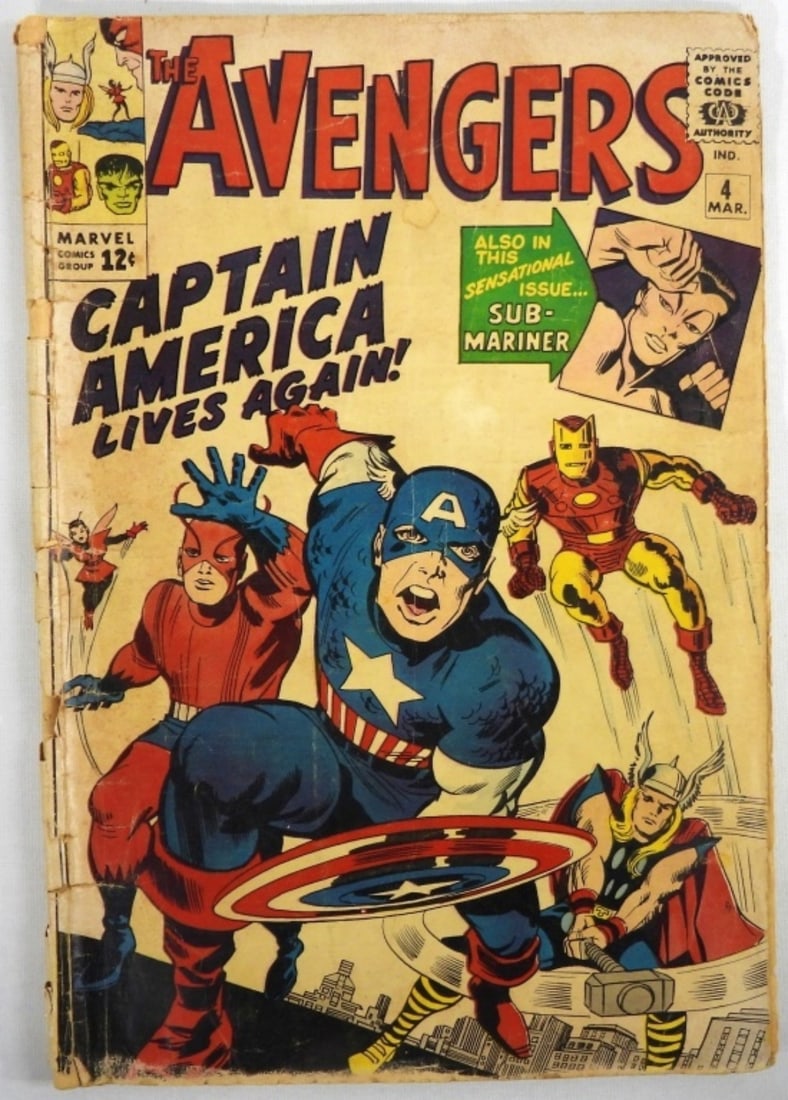 1964 MARVEL THE AVENGERS #4 MARCH: FAIR CAPTIAIN AMERICA JOINED THE AVENGERS 1ST CAMEO APP OF BARON HEINRICH ZEMO, DEATH OF BUCKY FLASHBACK
