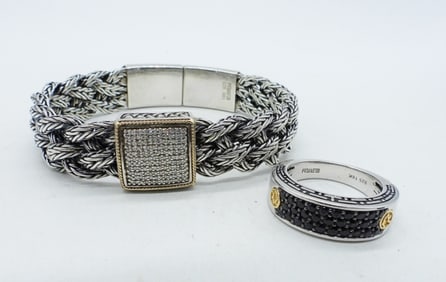 EFFY 925 18K WEAVE BRACELET & RING