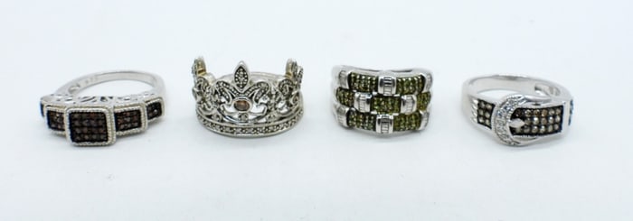 GREEN, RED, BROWN & WHITE DIAMOND RINGS