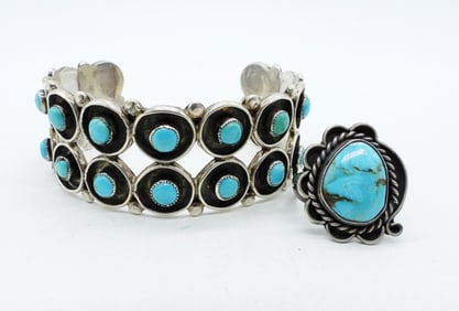VTG STERLING TURQUOISE BRACELET & RING