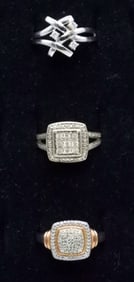 (3) STERLING DIAMOND RINGS
