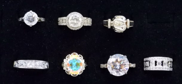 (7) STERLING BRIDAL STYLE RINGS
