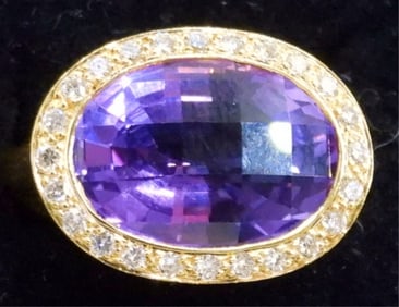 18KYG AMETHYST DIAMOND RING