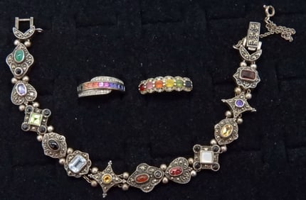 MULTI GEMSTONE 925 RINGS & BRACELET