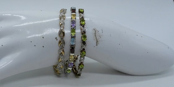 (3) STERLING VINTAGE GEMSTONE BRACELETS