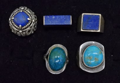 VTG 925 RINGS, TURQUOISE & LAPIS