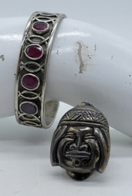VTG STERLING RUBY BRACELET & VTG RING