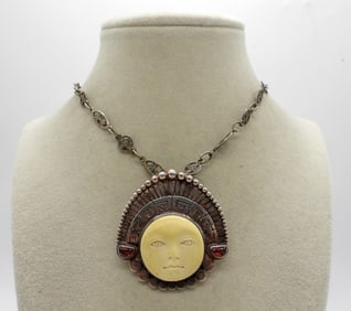 SAJEN 925 AZTEC FACE GARNET PENDANT