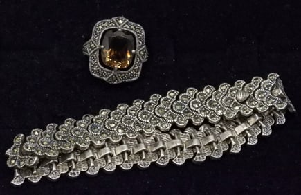 MARCASITE, SMOKEY QUARTZ IN STERLING