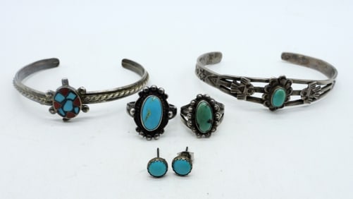 VTG STERLING TURQUOISE RINGS, BRACELETS