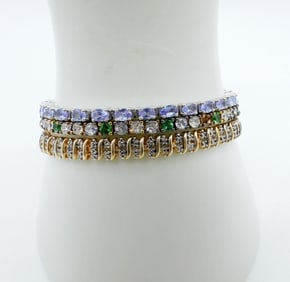 (3) STERLING GEMSTONE TENNIS BRACELETS