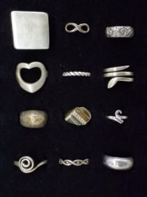 (12) STERLING FASHION RINGS