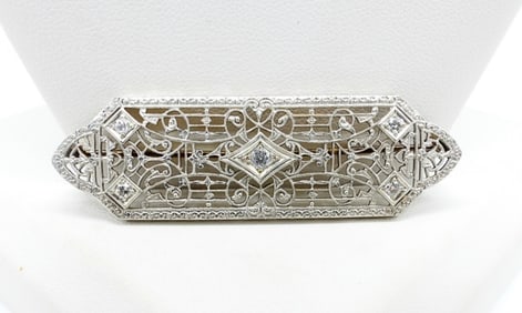 14K PLAT EDWARDIAN FILIGREE DIAMOND PIN