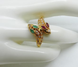 14KYG DIAMOND RUBY SAPPHIRE SNAKE RING