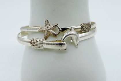 (2) STERLING BANGLE SEA THEMED BRACELETS