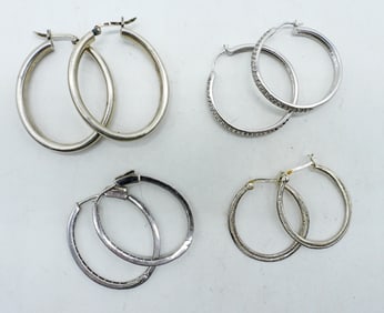 (4) PAIR OF 925 PIERCED HOOP EARRINGS