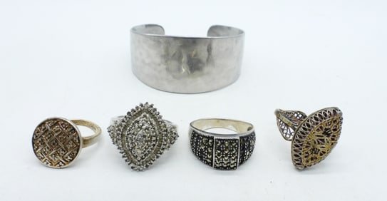 MOISSANITE & MARCASITE STERLING RINGS +