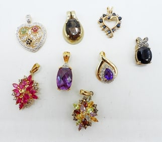 (8) GOLD TONE 925 GEMSTONE PENDANTS