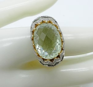 GREEN AMETHYST 14KYG DIAMOND RING