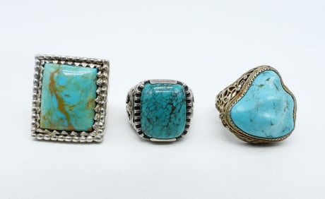 (3) VINTAGE 925 TURQUOISE RINGS