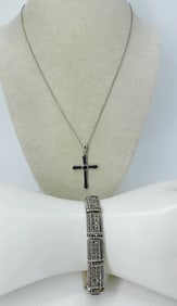 MARCASITE & SAPPHIRE 925 CROSS & BRACELET