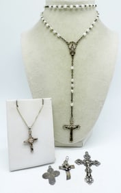 (5) VTG STERLING CROSS PENDANTS / ROSARY