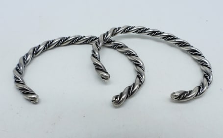 (2) STERLING BRAIDED CUFF BRACELETS