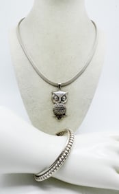 STERLING OWL PENDANT & BRACELET