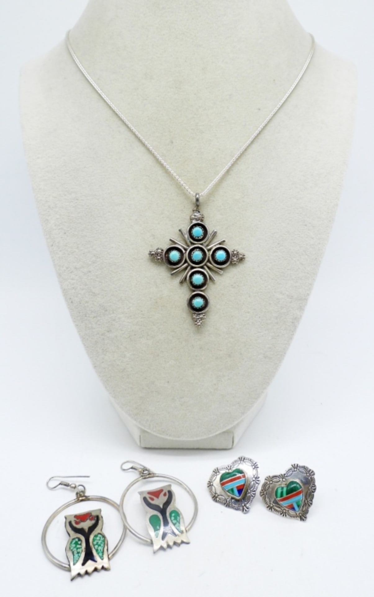 VTG STERLING TURQUOISE CROSS & EARRINGS (1 of 3)