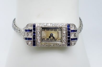 GRUEN ANTIQUE DIAMOND SAPPHIRE WATCH