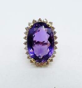 14KRG DIAMOND AMETHYST RING - STUNNING