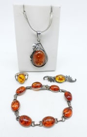 AMBER 925 PENDANT, BRACELET , RING, PIN