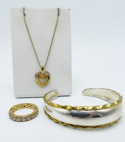 GOLD TONE 925 NECKLACE, RING, BRACELET