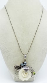 VTG STERLING TOPAZ/PERIDOT FLOWER PNDT