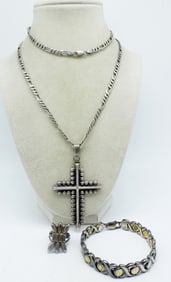 VTG STERLING CROSS NECKLACE & MORE