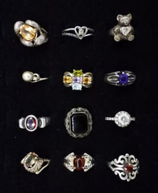 (12) STERLING GEMSTONE / DIAMOND RINGS