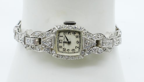 VTG HAMILTON 14KWG DIAMOND WATCH