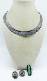 VTG STERLING NECKLACE, RING, EARRINGS
