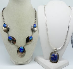 SODALITE & AZURITE VTG 925 NECKLACES