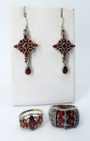STERLING GARNET RINGS & EARRINGS