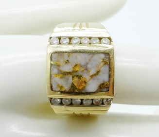 14KYG DIAMOND GOLD QUARTZ MEN'S RING