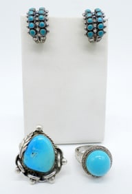 VTG STERLING TURQUOISE RINGS / EARRINGS