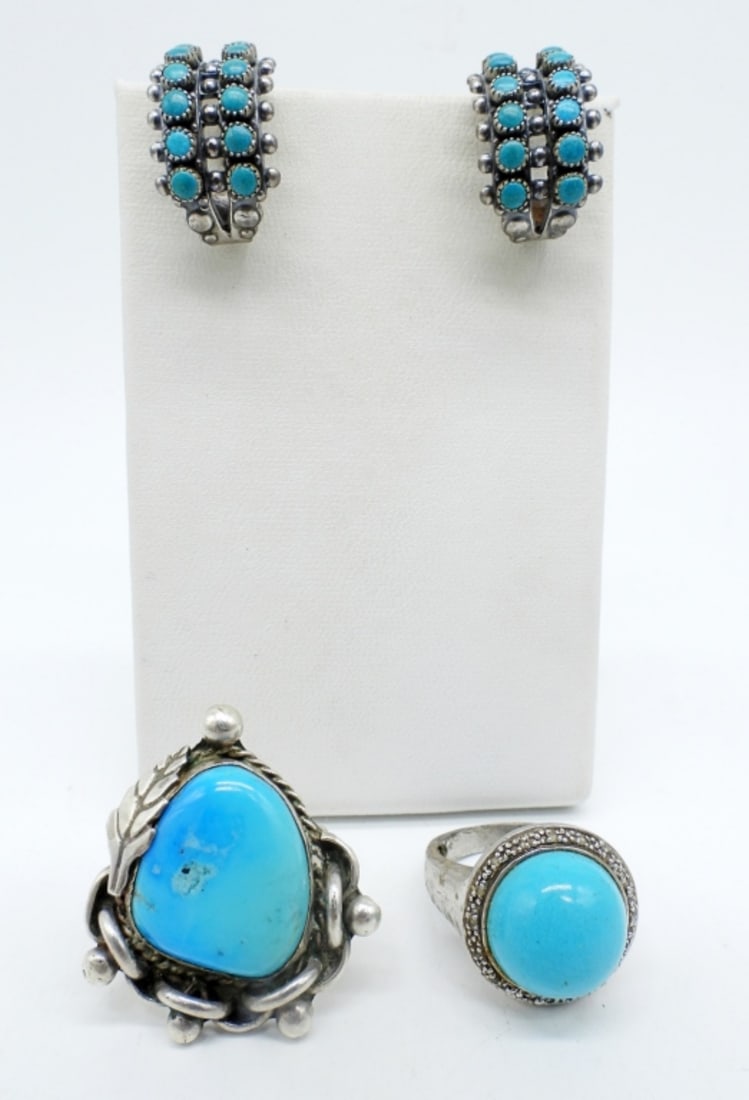 VTG STERLING TURQUOISE RINGS / EARRINGS (1 of 6)