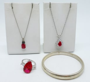 STERLING SIMULATED RUBY SET